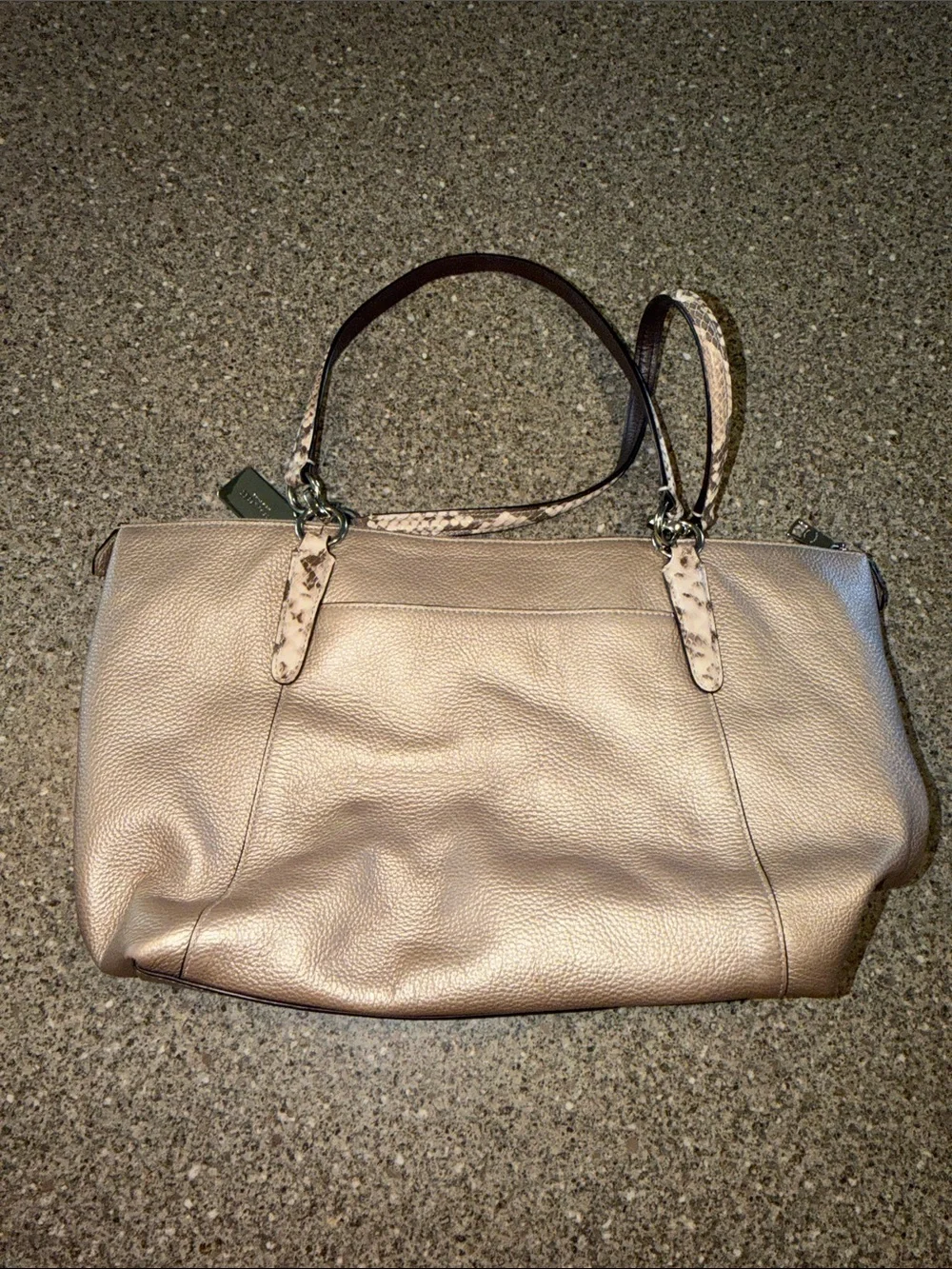 Coach Metallic Rose Gold Ava Chain Tote with Snake-Print Straps